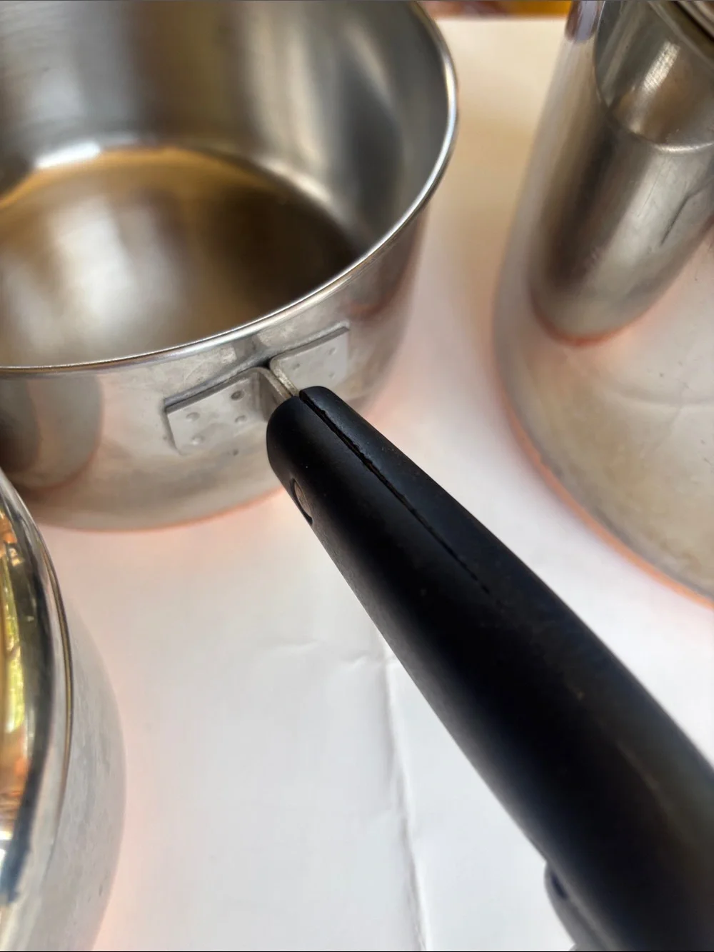 Revere Stainless Steel Saucepan Set with Black Handles copper bottoms - vintage
